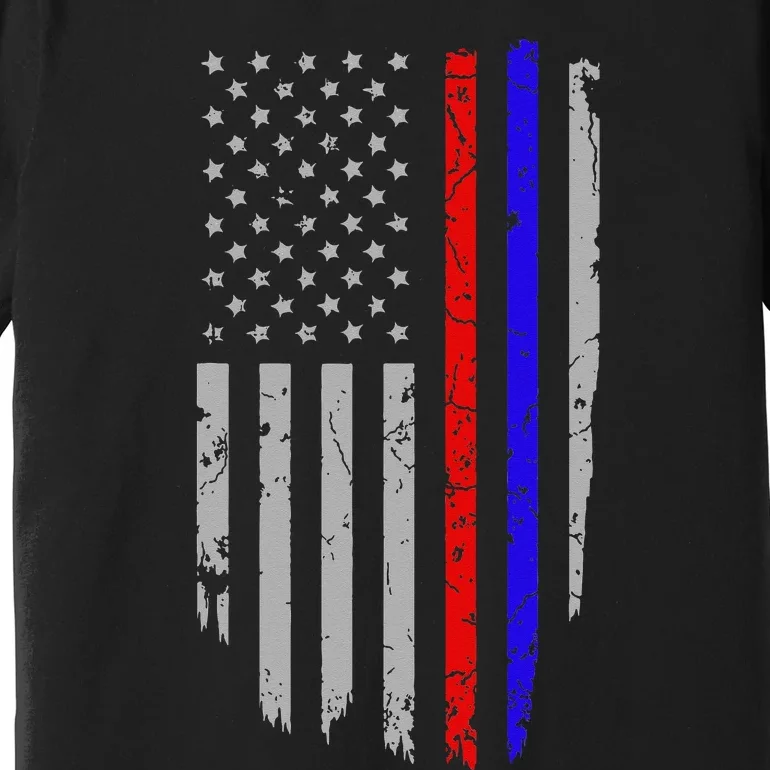 American Flag Red Blue Thin Line Apparel Firefighter Police Premium T-Shirt