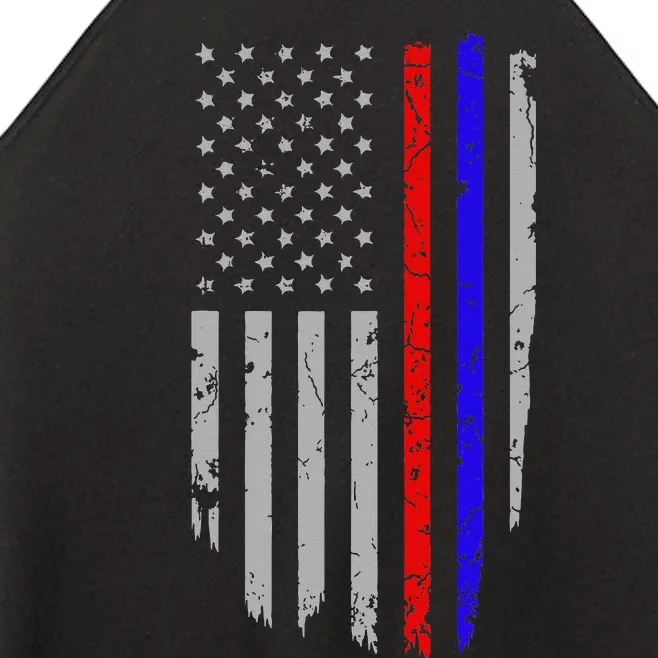 American Flag Red Blue Thin Line Apparel Firefighter Police Women’s Perfect Tri Rocker Tank