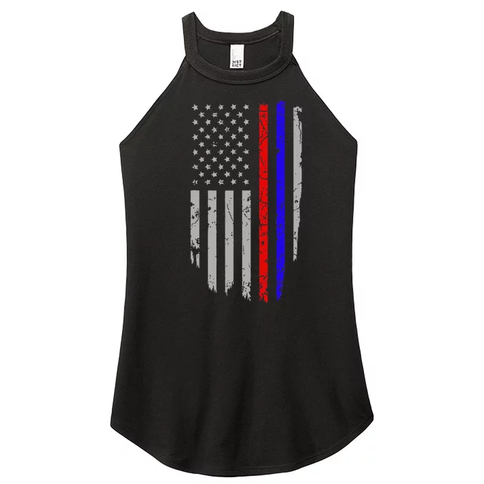 American Flag Red Blue Thin Line Apparel Firefighter Police Women’s Perfect Tri Rocker Tank