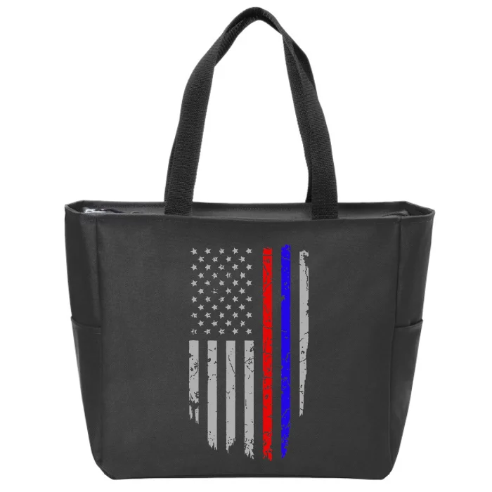 American Flag Red Blue Thin Line Apparel Firefighter Police Zip Tote Bag