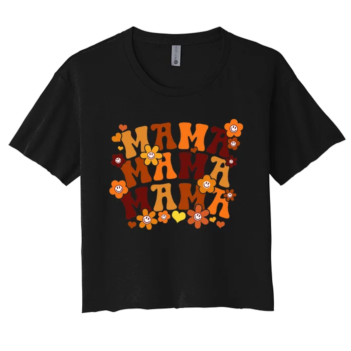 Autumn Floral Retro Hippie Mama Gift for Mother's Day Women's Crop Top Tee