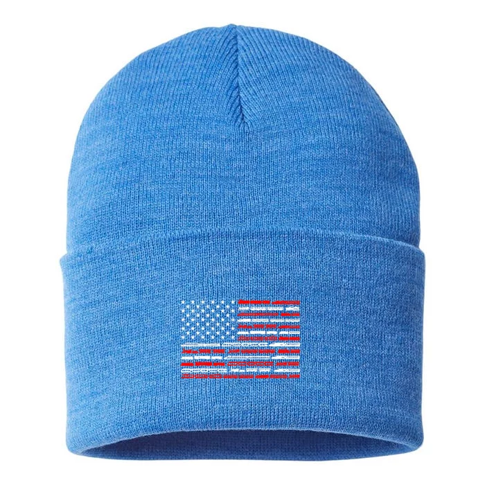 American Flag Railroad Trains Retro Vintage Trains Lover Sustainable Knit Beanie