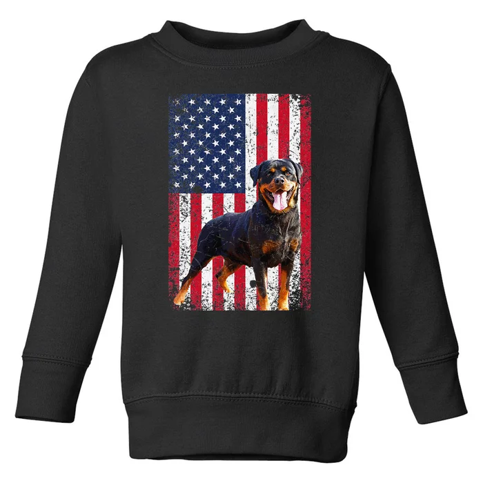 American Flag Rottweiler Dog Lover Funny 4th of July Dog Toddler Sweatshirt