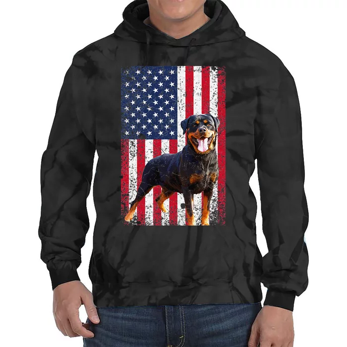 American Flag Rottweiler Dog Lover Funny 4th of July Dog Tie Dye Hoodie