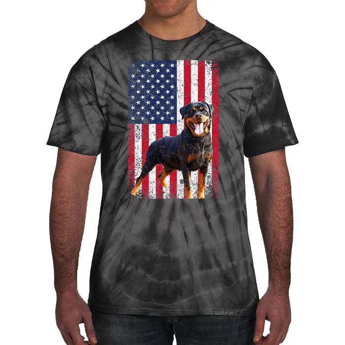 American Flag Rottweiler Dog Lover Funny 4th of July Dog Tie-Dye T-Shirt