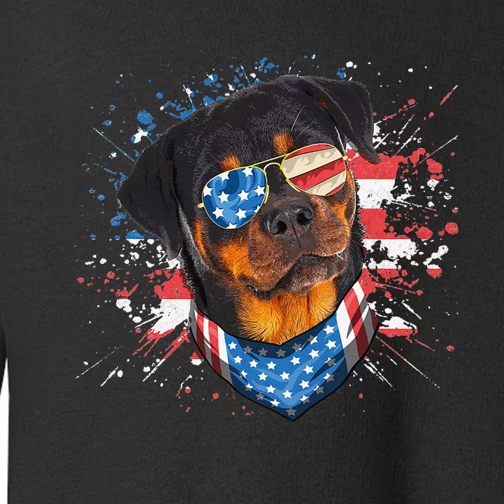 American Flag Rottweiler Dog Lover Funny 4th of July Dog Toddler Sweatshirt