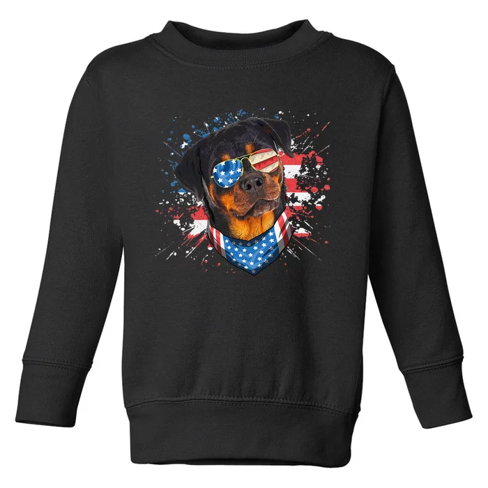 American Flag Rottweiler Dog Lover Funny 4th of July Dog Toddler Sweatshirt