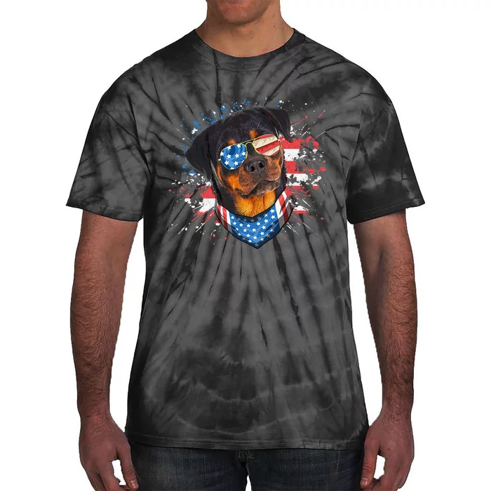 American Flag Rottweiler Dog Lover Funny 4th of July Dog Tie-Dye T-Shirt