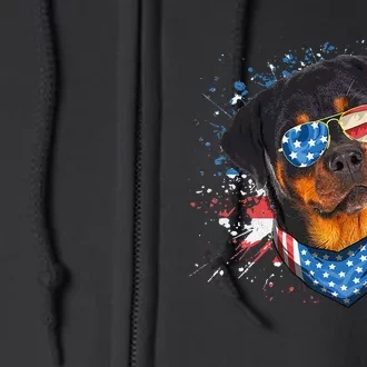 American Flag Rottweiler Dog Lover Funny 4th of July Dog Full Zip Hoodie