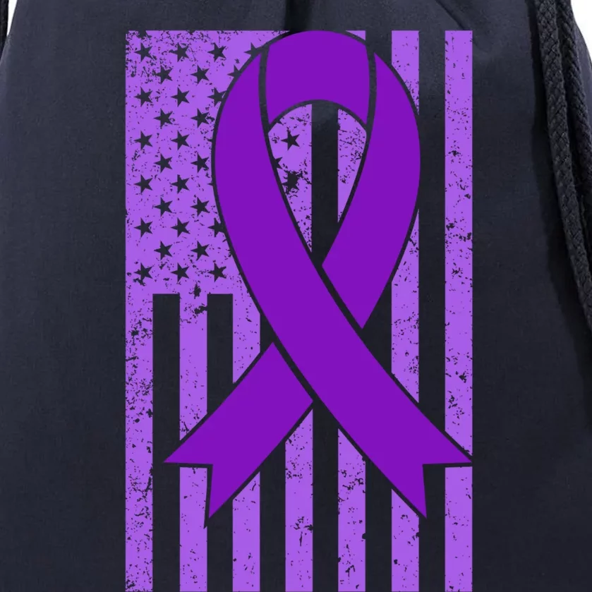 American Flag Ribbon Purple Sarcoidosis Awareness Cool Gift Drawstring Bag