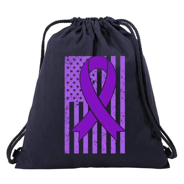 American Flag Ribbon Purple Sarcoidosis Awareness Cool Gift Drawstring Bag