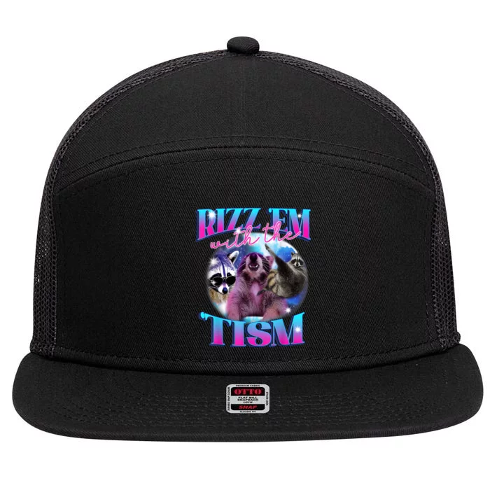 Autism Funny Rizz Em With The Tism Meme Autistic Opossum 7 Panel Mesh Trucker Snapback Hat