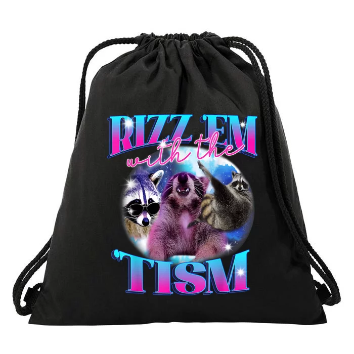 Autism Funny Rizz Em With The Tism Meme Autistic Opossum Drawstring Bag