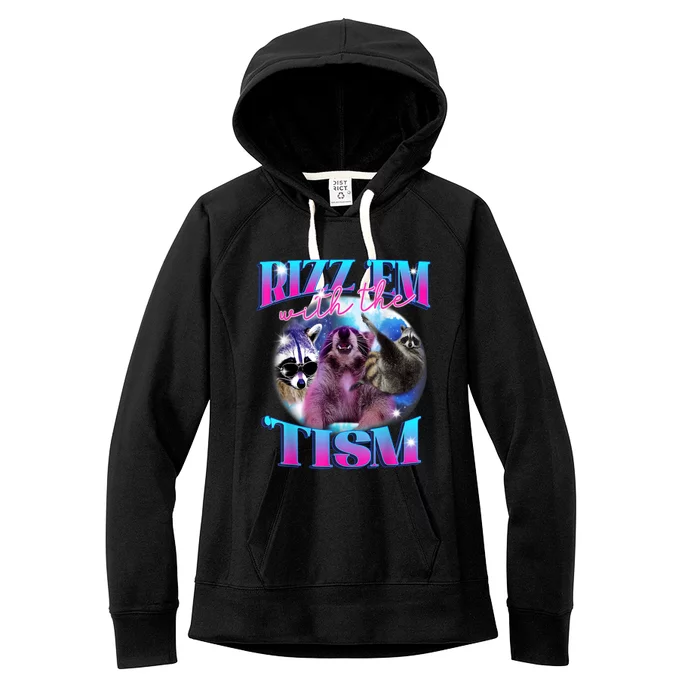 Autism Funny Rizz Em With The Tism Meme Autistic Opossum Women's Fleece Hoodie