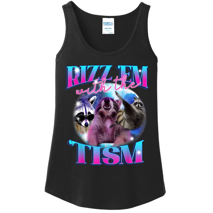 Autism Funny Rizz Em With The Tism Meme Autistic Opossum Ladies Essential Tank