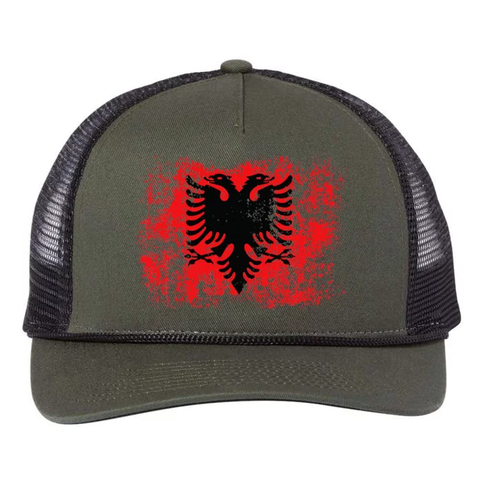 Albanian Flag Retro Proud Albanian Patriot Albania Retro Rope Trucker Hat Cap