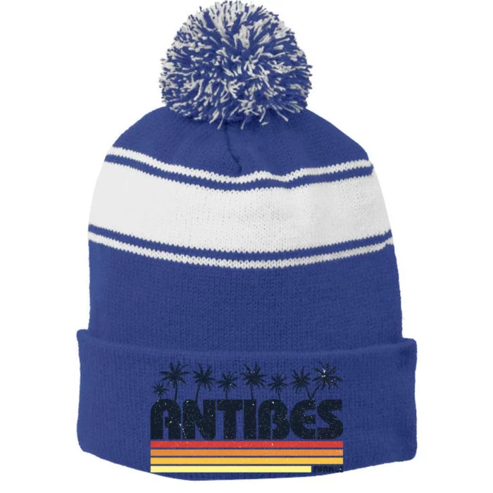 Antibes France Retro Tourism Gift Stripe Pom Pom Beanie