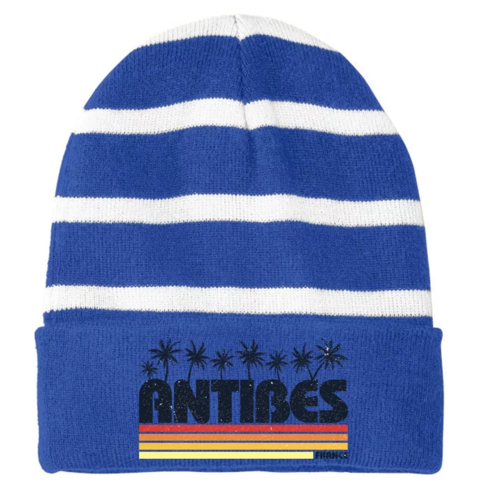 Antibes France Retro Tourism Gift Striped Beanie with Solid Band