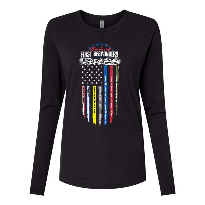 Americas First Responder Bravery In Action Nurse EMS Womens Cotton Relaxed Long Sleeve T-Shirt