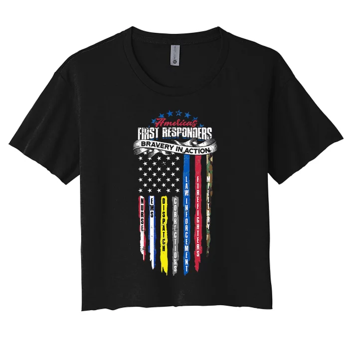 Americas First Responder Bravery In Action Nurse EMS Women's Crop Top Tee