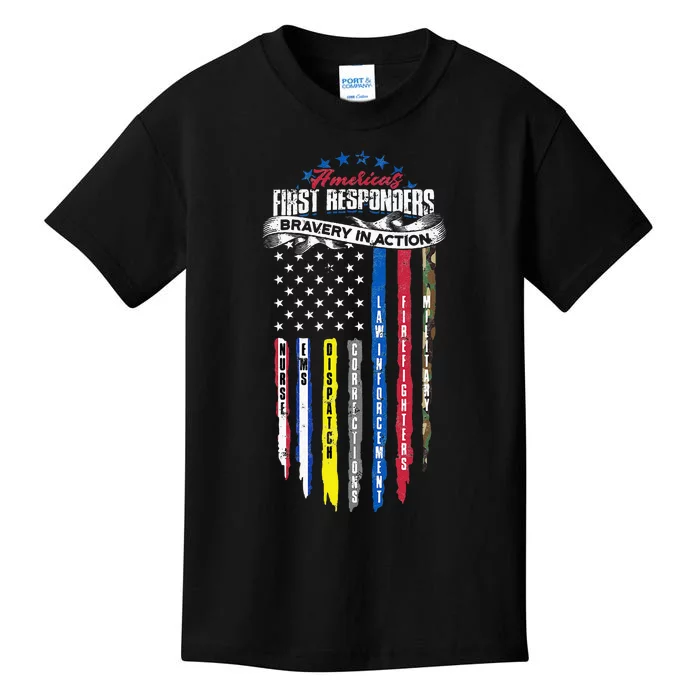 Americas First Responder Bravery In Action Nurse EMS Kids T-Shirt