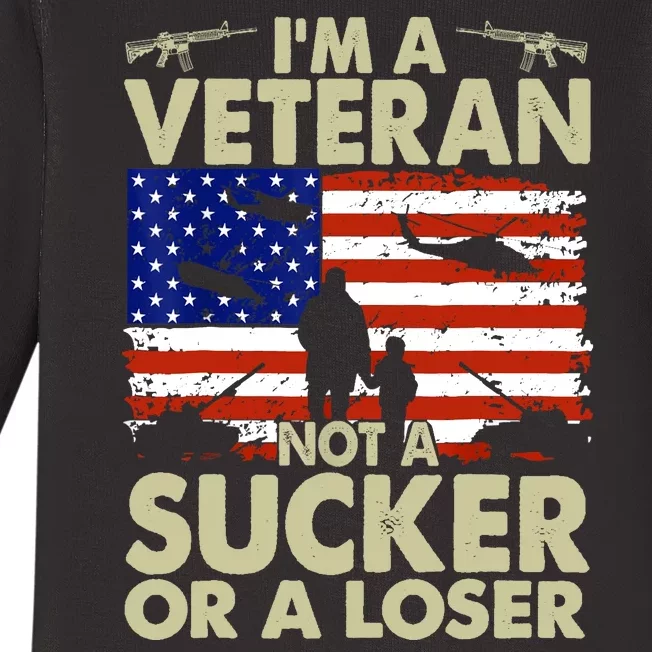 American Flag Retro Im Veteran Not A Sucker Or A Loser Gift Baby Long Sleeve Bodysuit