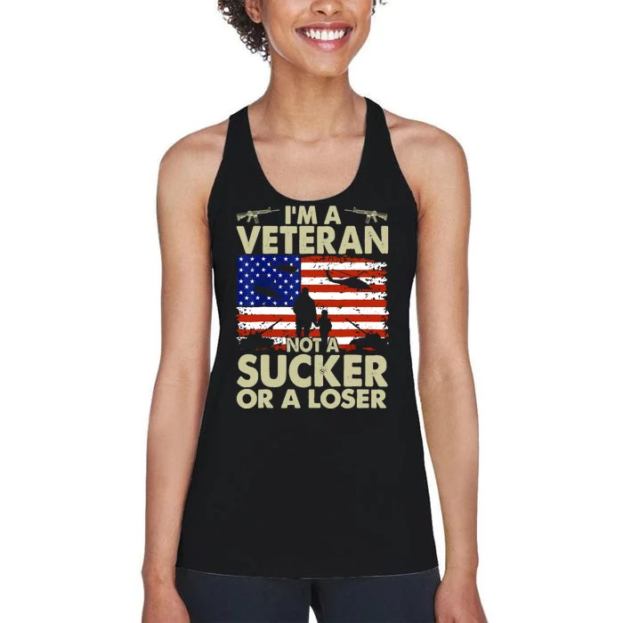 American Flag Retro Im Veteran Not A Sucker Or A Loser Gift Women's Racerback Tank