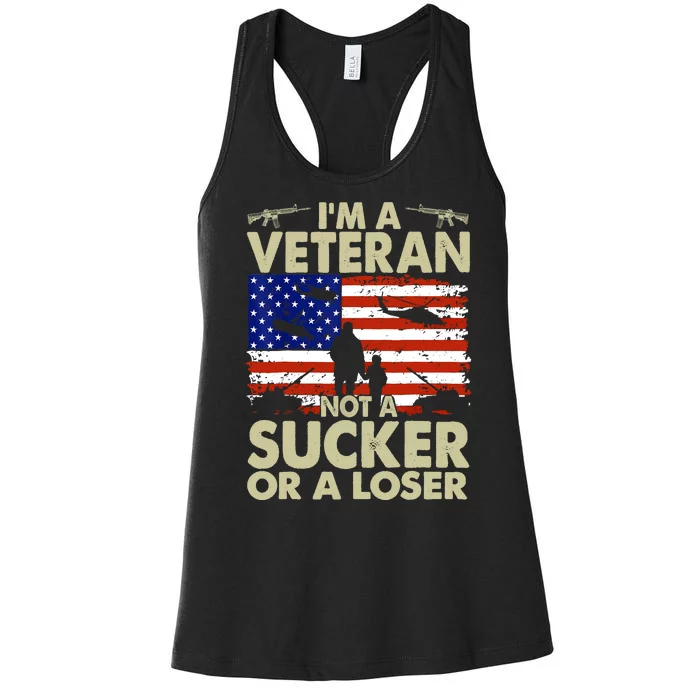 American Flag Retro Im Veteran Not A Sucker Or A Loser Gift Women's Racerback Tank