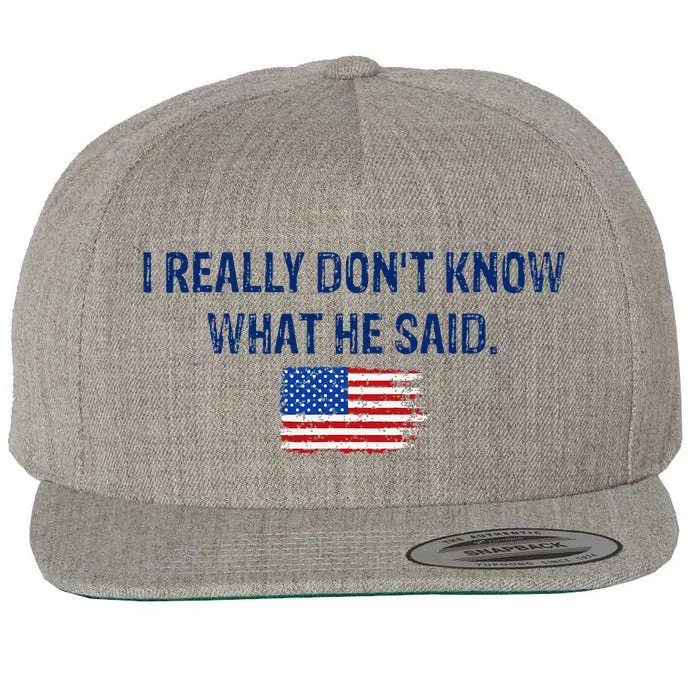 American Flag Retro I Really DonT Know What He Said Wool Snapback Cap