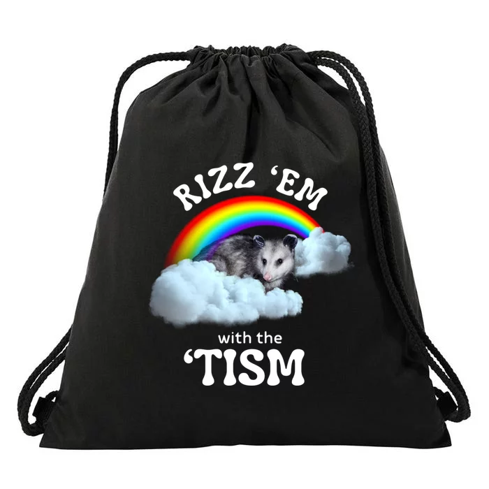 Autism Funny Rizz Em With The Tism Meme Autistic Opossum Drawstring Bag