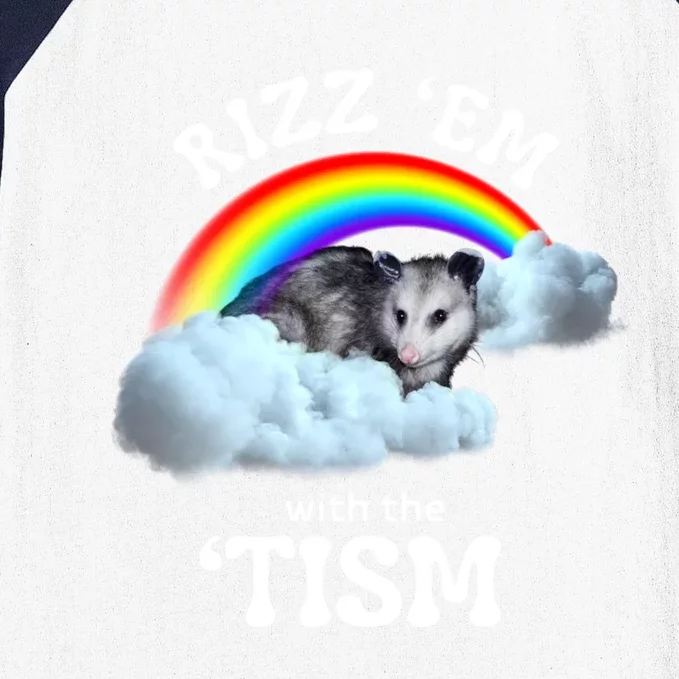 Autism Funny Rizz Em With The Tism Meme Autistic Opossum Baseball Sleeve Shirt