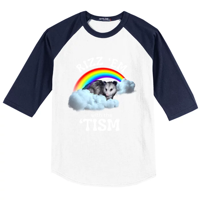 Autism Funny Rizz Em With The Tism Meme Autistic Opossum Baseball Sleeve Shirt