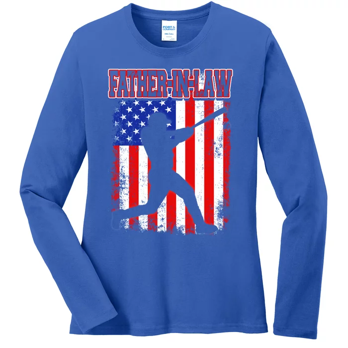 American Flag Retro Baseball Fatherinlaw Funny Fathers Day Gift Ladies Long Sleeve Shirt