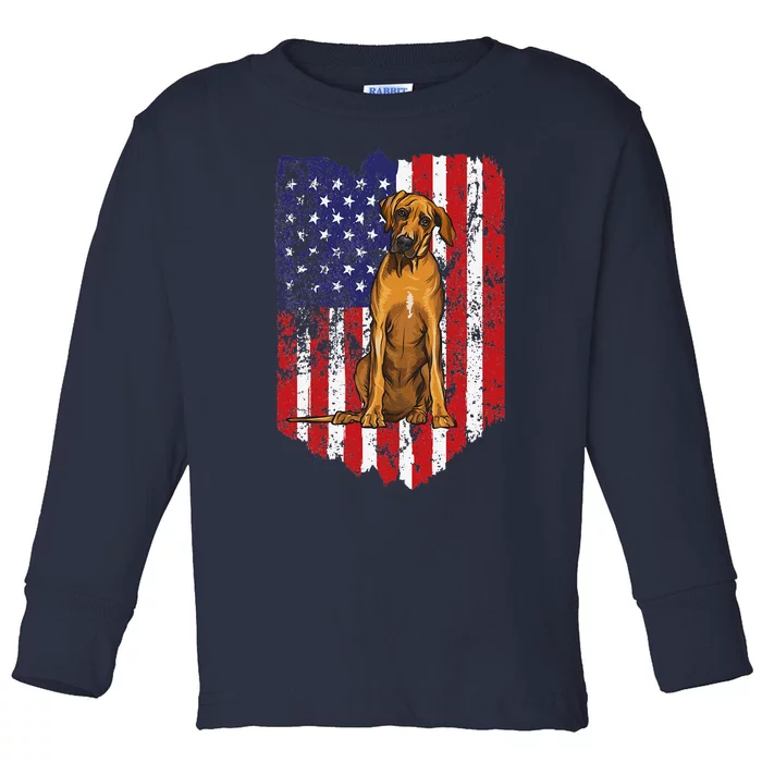 American Flag Rhodesian Ridgeback 4th Of July USA Toddler Long Sleeve Shirt