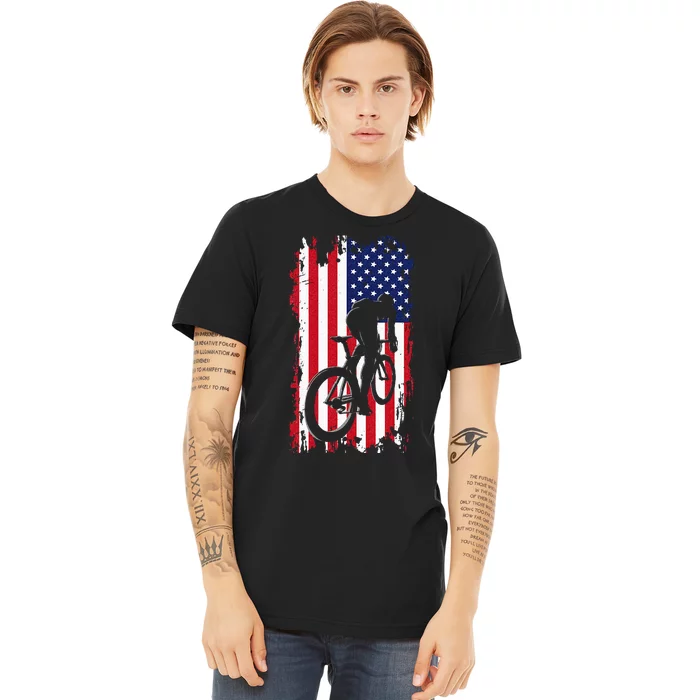 American Flag Road Biking Cycling Apparel Cycling Premium T-Shirt