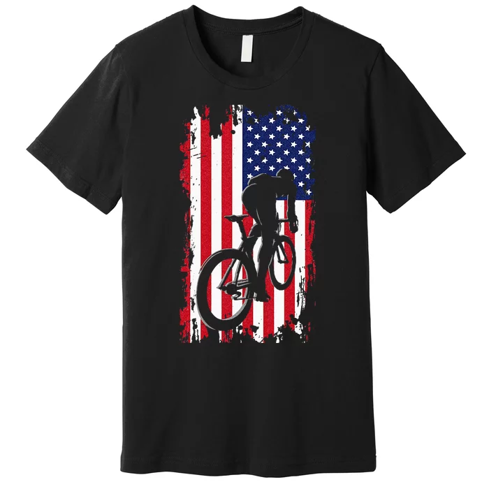 American Flag Road Biking Cycling Apparel Cycling Premium T-Shirt