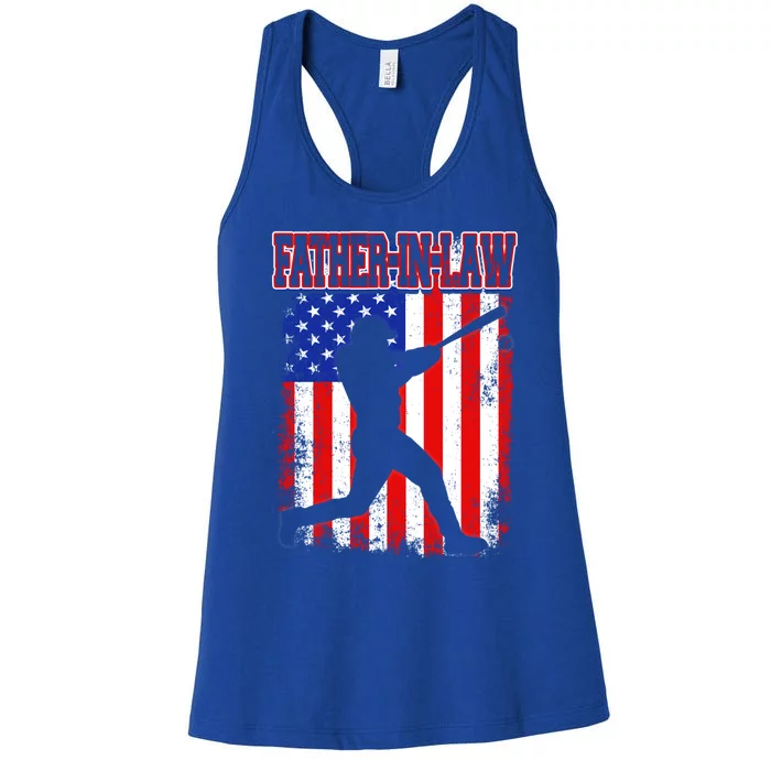 American Flag Retro Baseball Fatherinlaw Funny Fathers Day Meaningful Gift Women's Racerback Tank