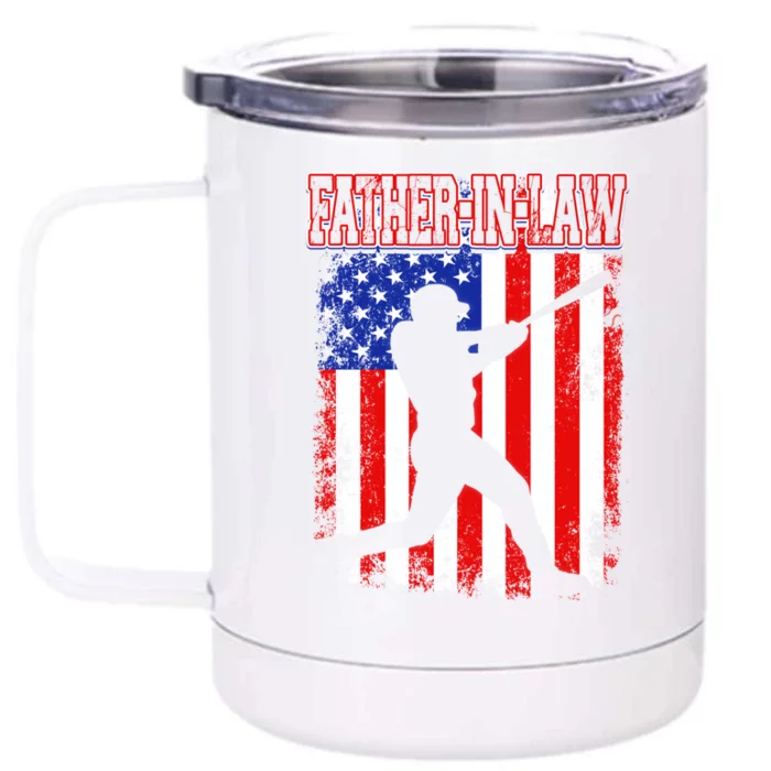 American Flag Retro Baseball Fatherinlaw Funny Fathers Day Meaningful Gift Front & Back 12oz Stainless Steel Tumbler Cup