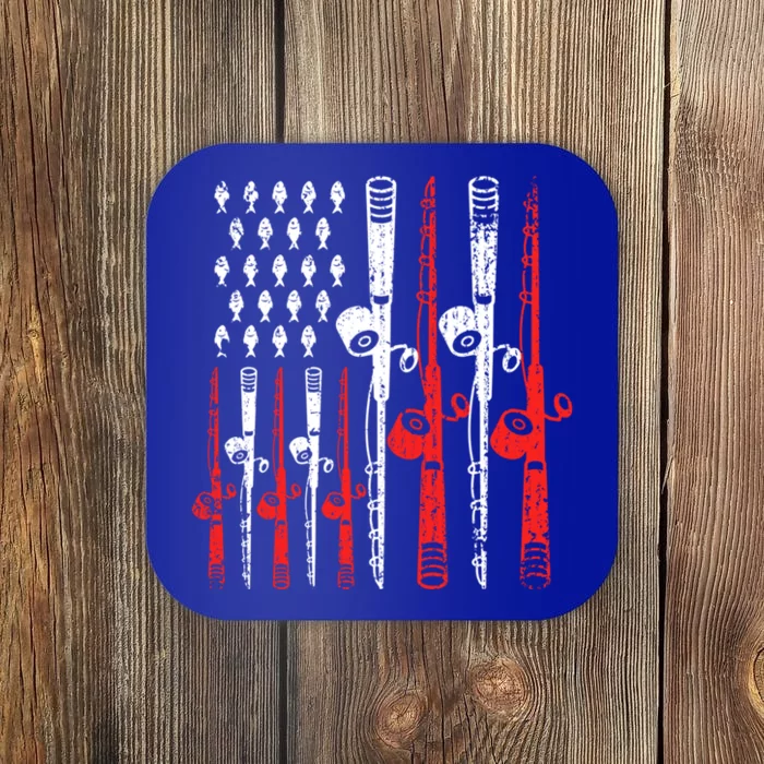 American Flag Retro Fishing Rod Lover Dad Papa Fisher Gift Coaster