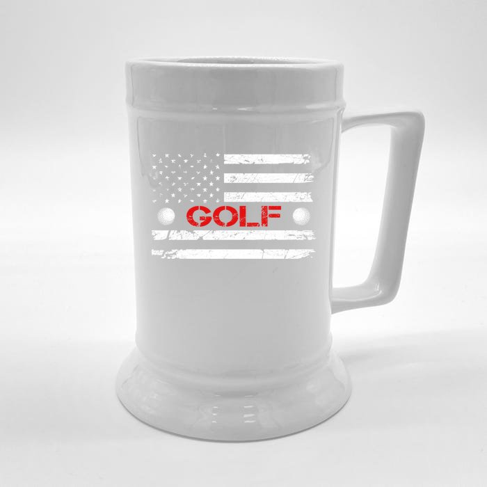 American Flag Retro Golf Mom Dad Brother Cool Gift Front & Back Beer Stein