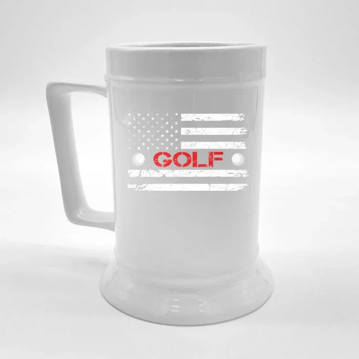 American Flag Retro Golf Mom Dad Brother Cool Gift Front & Back Beer Stein