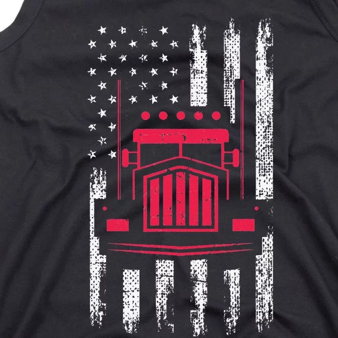 American Flag Red Truck Mechanic Funny Semi Truck Driver Tank Top