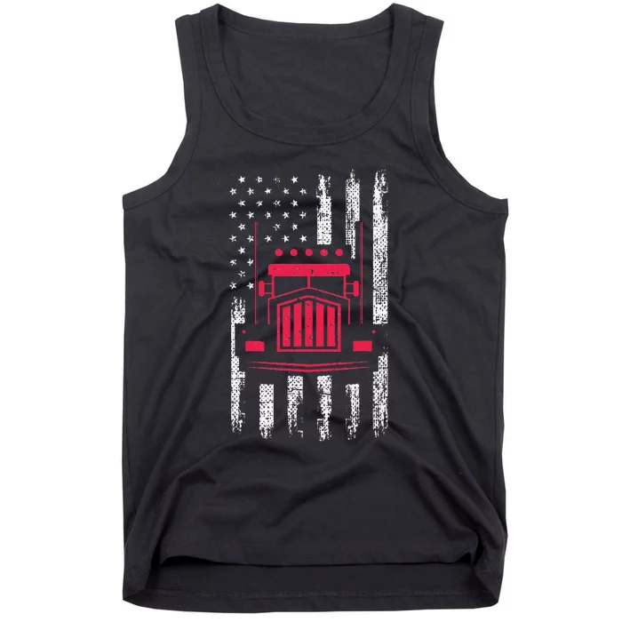 American Flag Red Truck Mechanic Funny Semi Truck Driver Tank Top