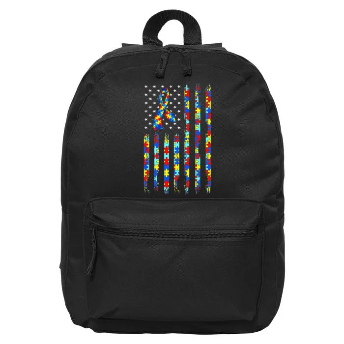 American Flag Ribbon Puzzle Autism Awareness 16 in Basic Backpack