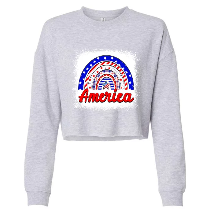 American Flag Rainbow 4th Of July Daughter Mom Sister Gift Cropped Pullover Crew