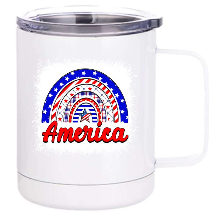 American Flag Rainbow 4th Of July Daughter Mom Sister Gift Front & Back 12oz Stainless Steel Tumbler Cup