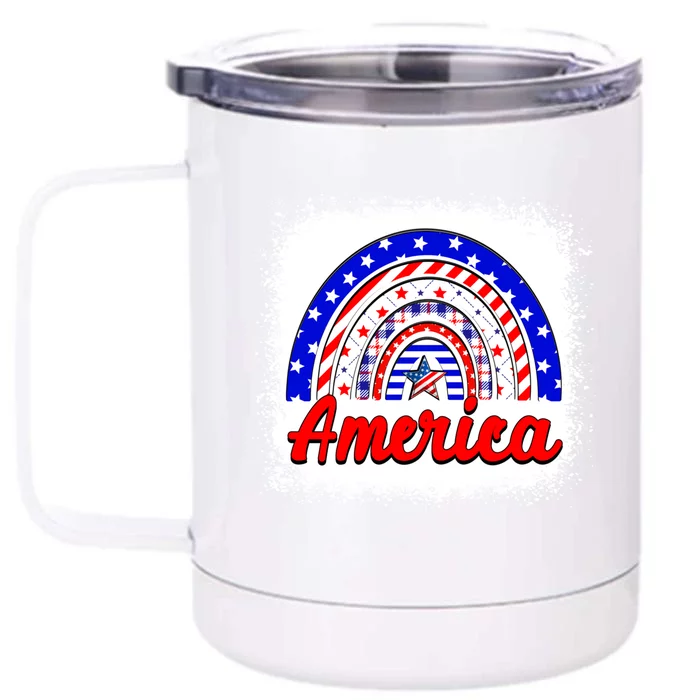 American Flag Rainbow 4th Of July Daughter Mom Sister Gift Front & Back 12oz Stainless Steel Tumbler Cup