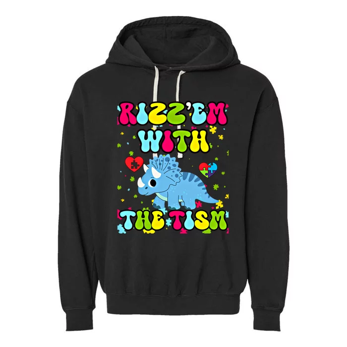 Autism Funny Rizz Em With The Tism Meme Autistic Dinosaure Gift Garment-Dyed Fleece Hoodie