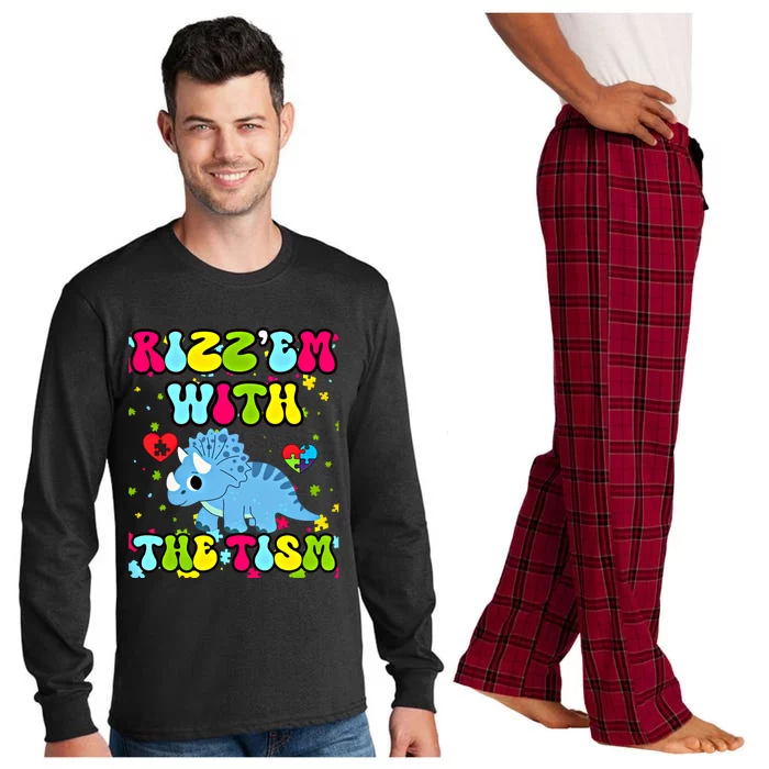 Autism Funny Rizz Em With The Tism Meme Autistic Dinosaure Gift Long Sleeve Pajama Set