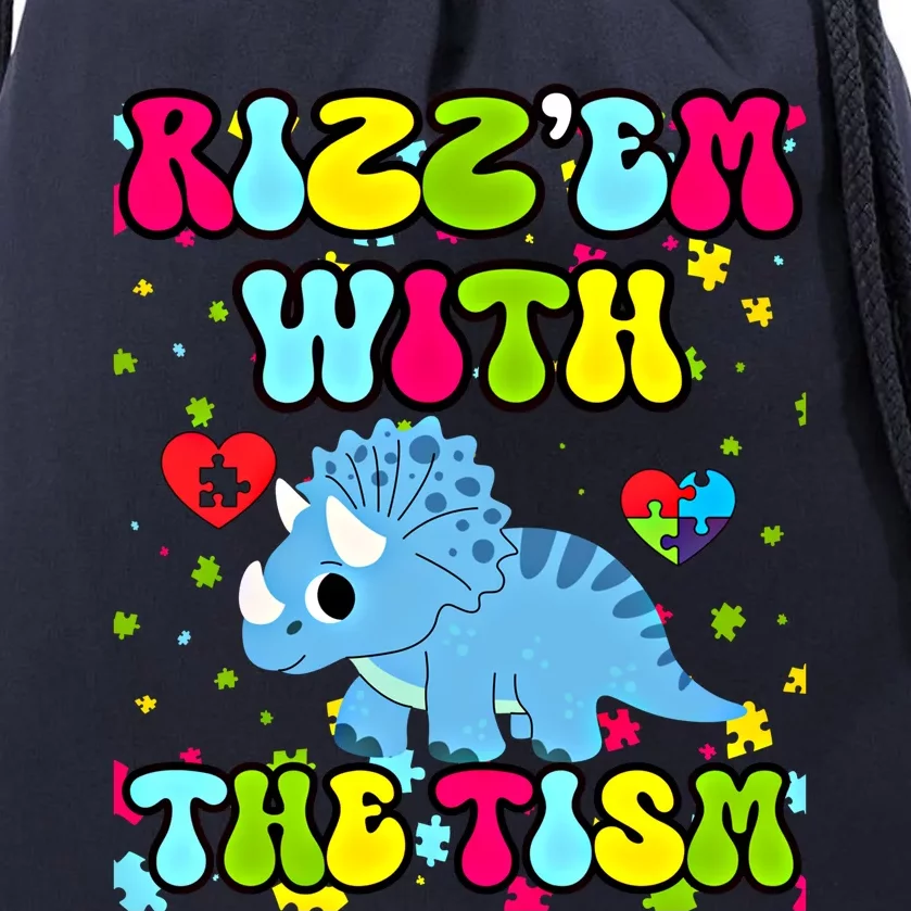 Autism Funny Rizz Em With The Tism Meme Autistic Dinosaure Gift Drawstring Bag